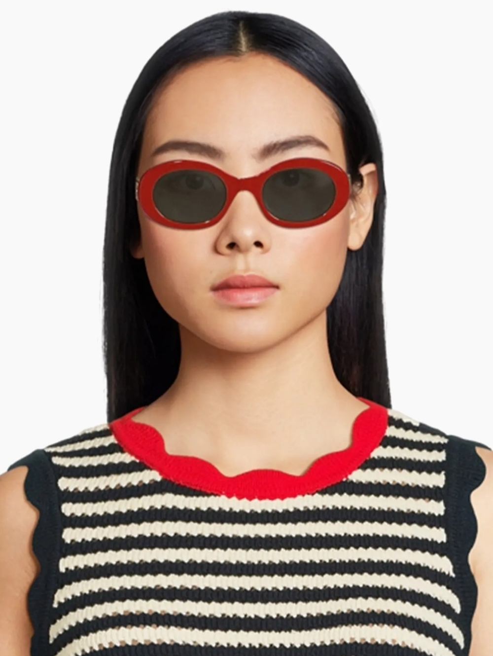 Celine Red Oval Sunglasses with Dark Lenses Shiney Red/Smoke